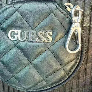 Guess quilted black faux leather coin purse hook to hang on bag for style charm